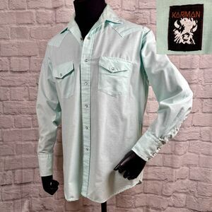 Vtg 80s Karman Western Pearl Snap Buttons Mens XL Shirt Long Sleeve Collared